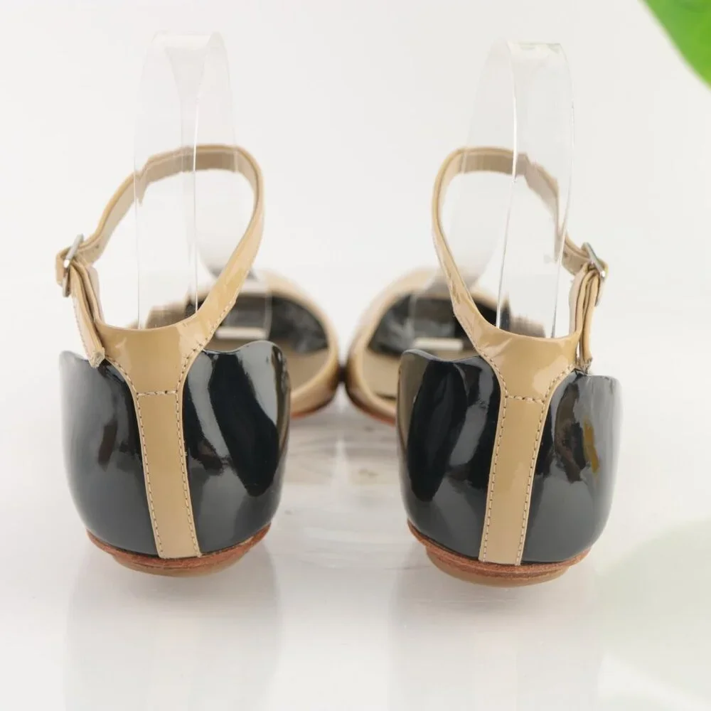 Boden Womens Flat Size 6 Nude Tan Patent Black Pointed Ankle Strap Shoe Pointed - Picture 5 of 12